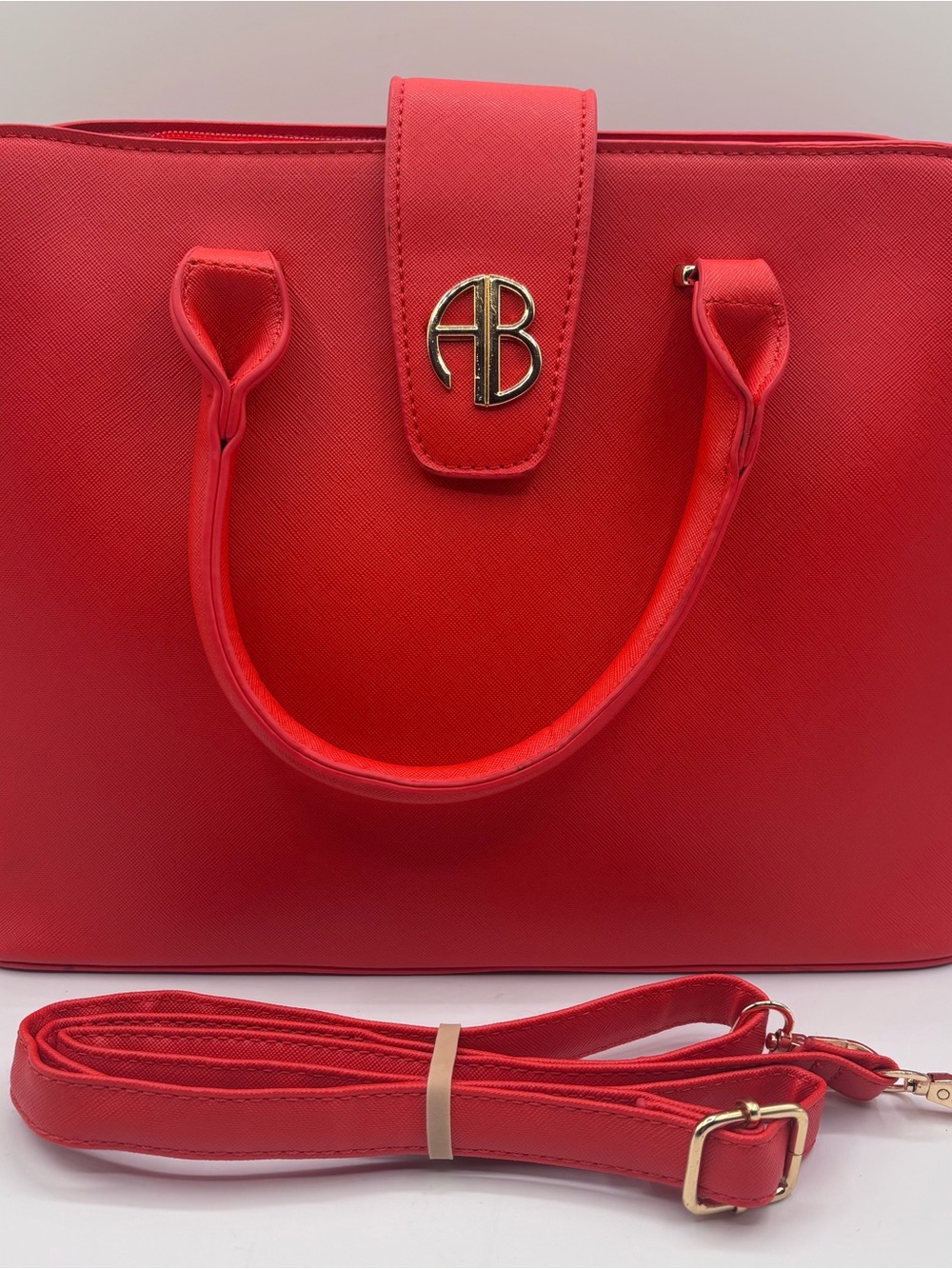 Alexis Bendel Red Tote Bag Logo Accent Gold Hardware Detachable Strap